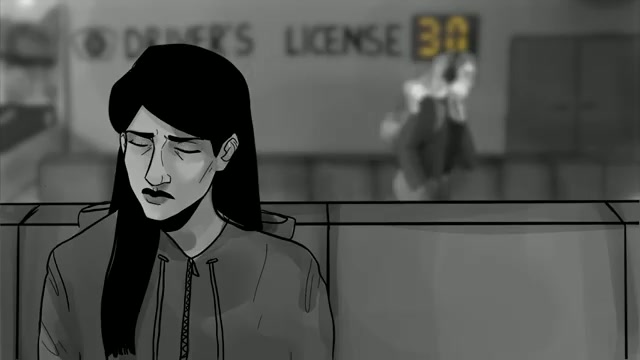 Run Away With Me (still — at the DMV)